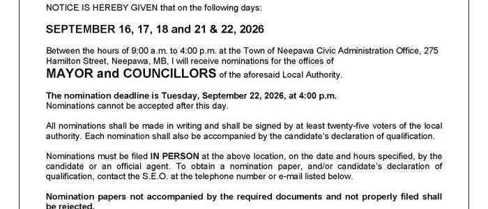 Form 12 NOTICE OF NOMINATIONS - 2026