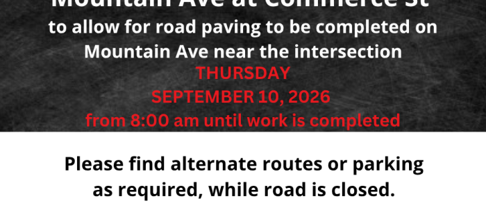 Mountain Ave Road Closure - SEP 10, 2026