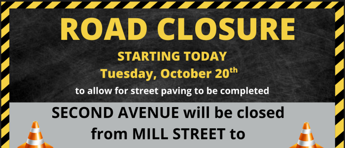 Second Ave Road Closure - Paving Mill to Hamilton 2026
